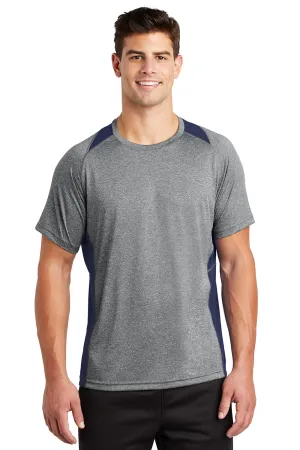 Sport-Tek Mens Contender Heather Moisture Wicking Short Sleeve Crewneck T-Shirt - Heather Vintage Grey/True Navy Blue Clothing Sport-Tek
