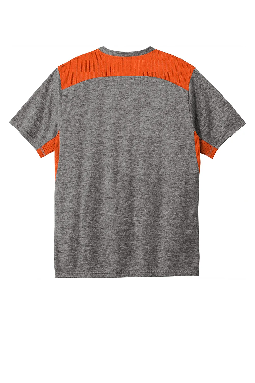 Sport-Tek Mens Draft Moisture Wicking Short Sleeve Crewneck T-Shirt - Heather Dark Grey/Deep Orange Clothing Sport-Tek