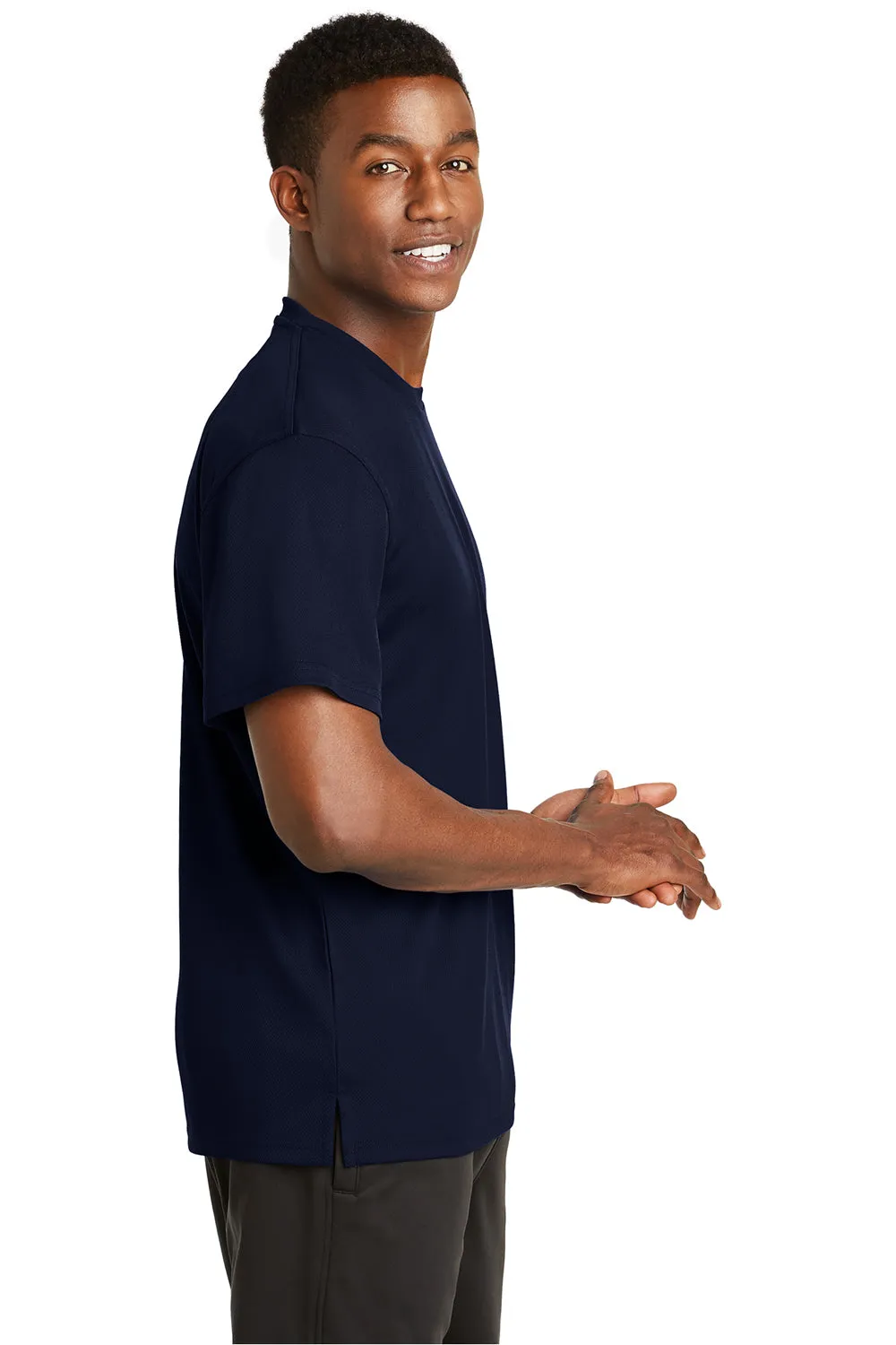 Sport-Tek Mens Dri-Mesh Moisture Wicking Short Sleeve Crewneck T-Shirt - Navy Blue - Closeout Clothing Sport-Tek