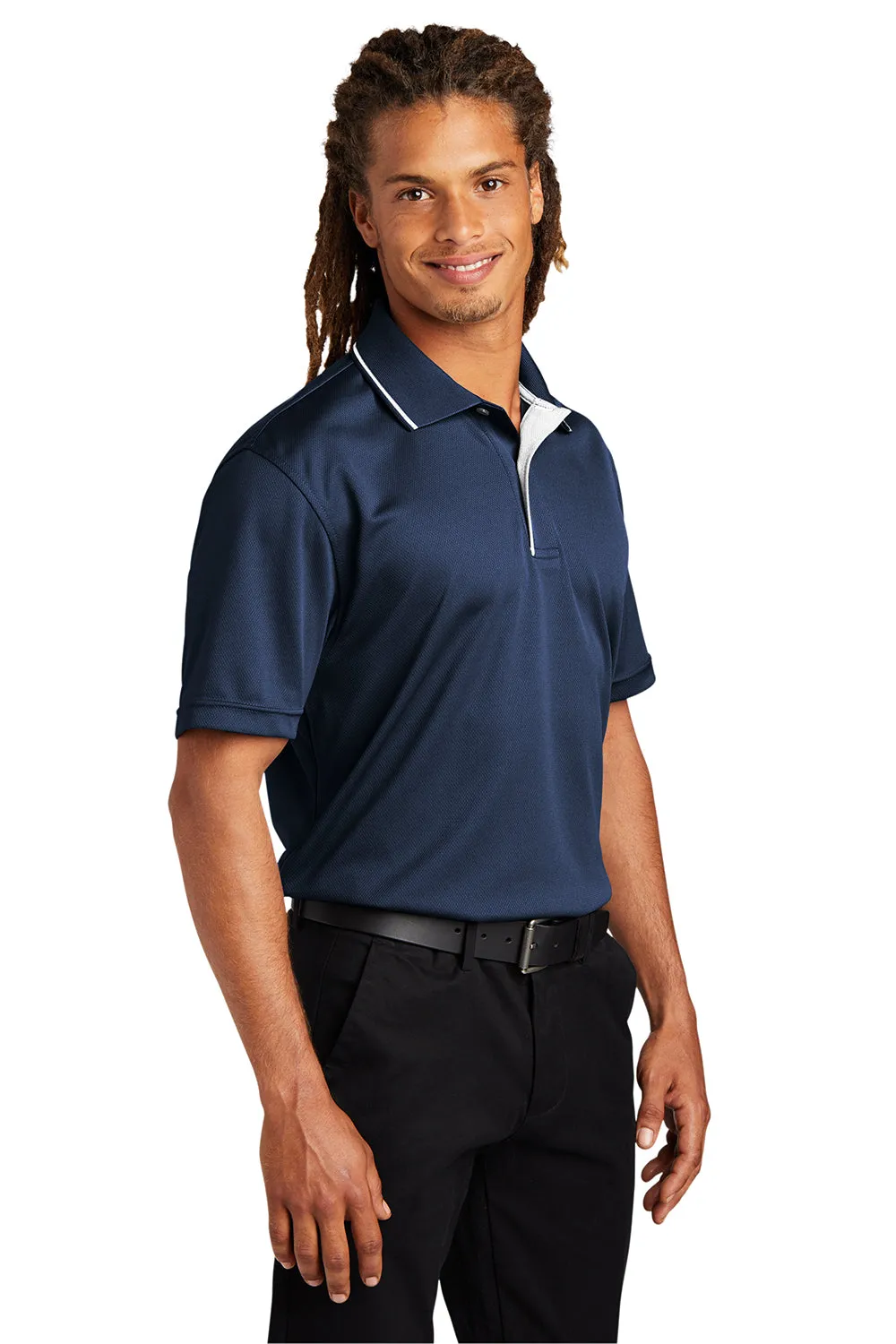 Sport-Tek Mens Dri-Mesh Moisture Wicking Short Sleeve Polo Shirt - Navy Blue/White Clothing Sport-Tek