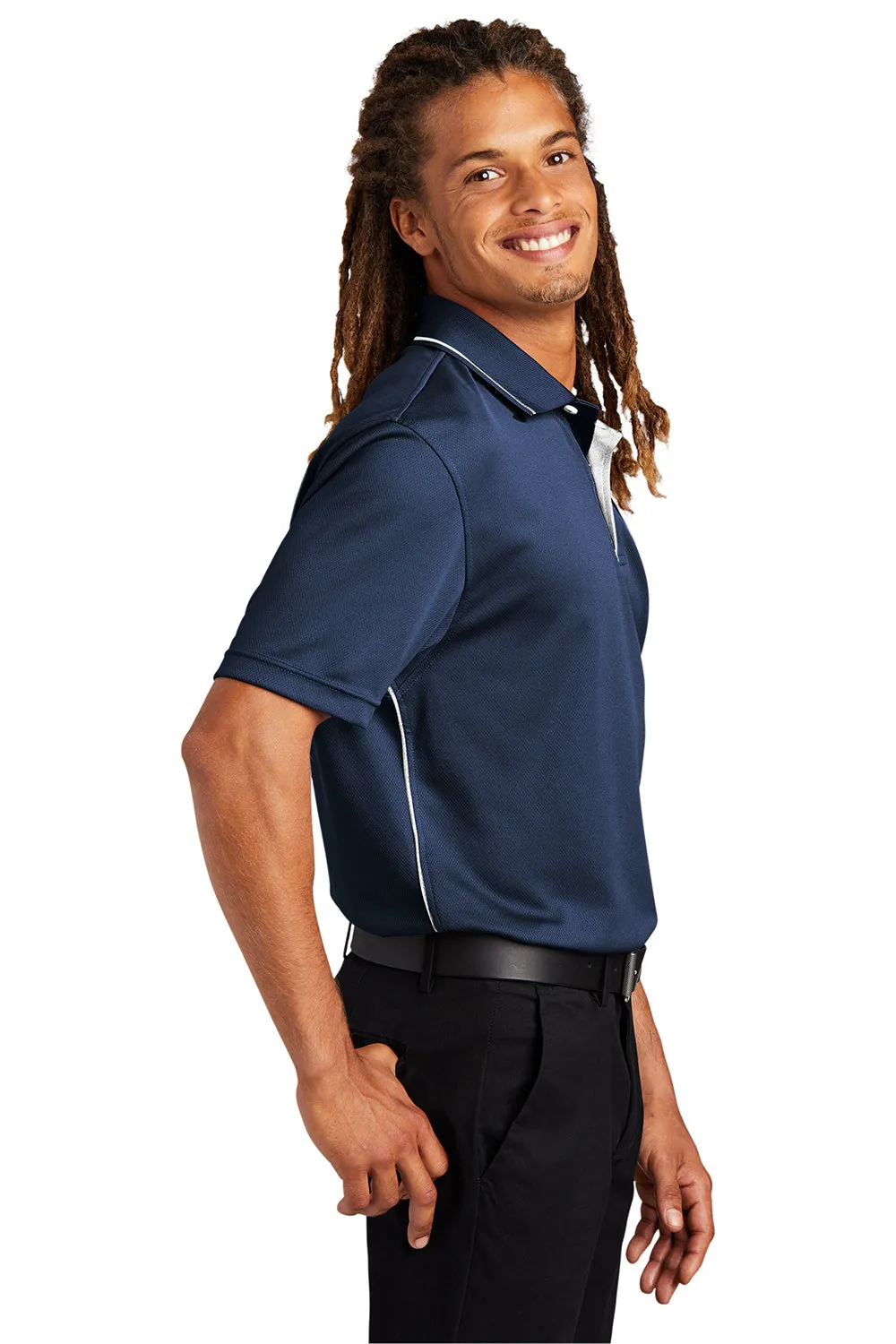 Sport-Tek Mens Dri-Mesh Moisture Wicking Short Sleeve Polo Shirt - Navy Blue/White Clothing Sport-Tek