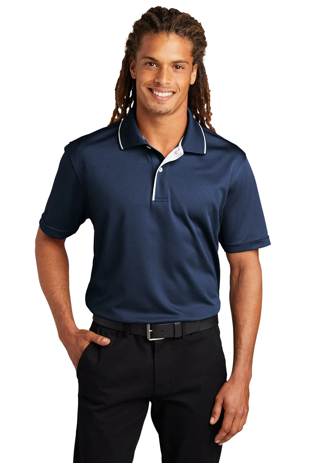 Sport-Tek Mens Dri-Mesh Moisture Wicking Short Sleeve Polo Shirt - Navy Blue/White Clothing Sport-Tek