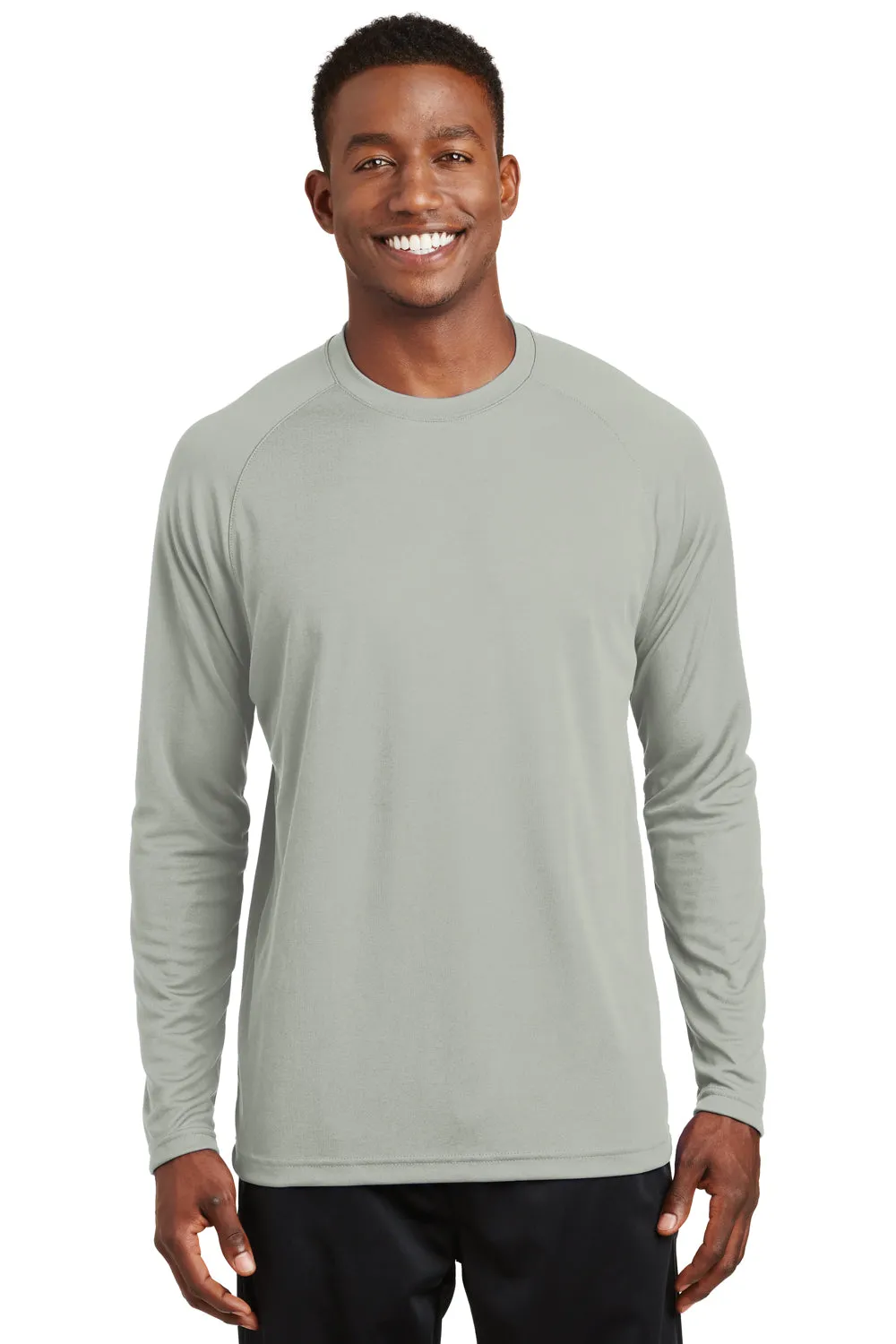 Sport-Tek Mens Dry Zone Moisture Wicking Long Sleeve Crewneck T-Shirt - Silver Grey Clothing Sport-Tek