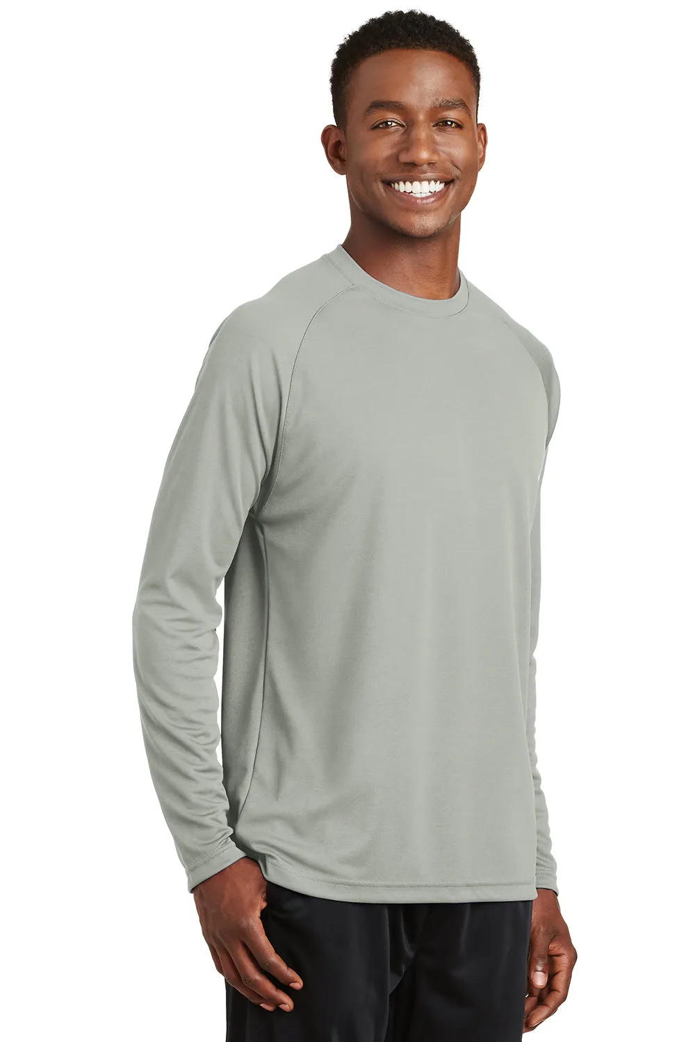 Sport-Tek Mens Dry Zone Moisture Wicking Long Sleeve Crewneck T-Shirt - Silver Grey Clothing Sport-Tek