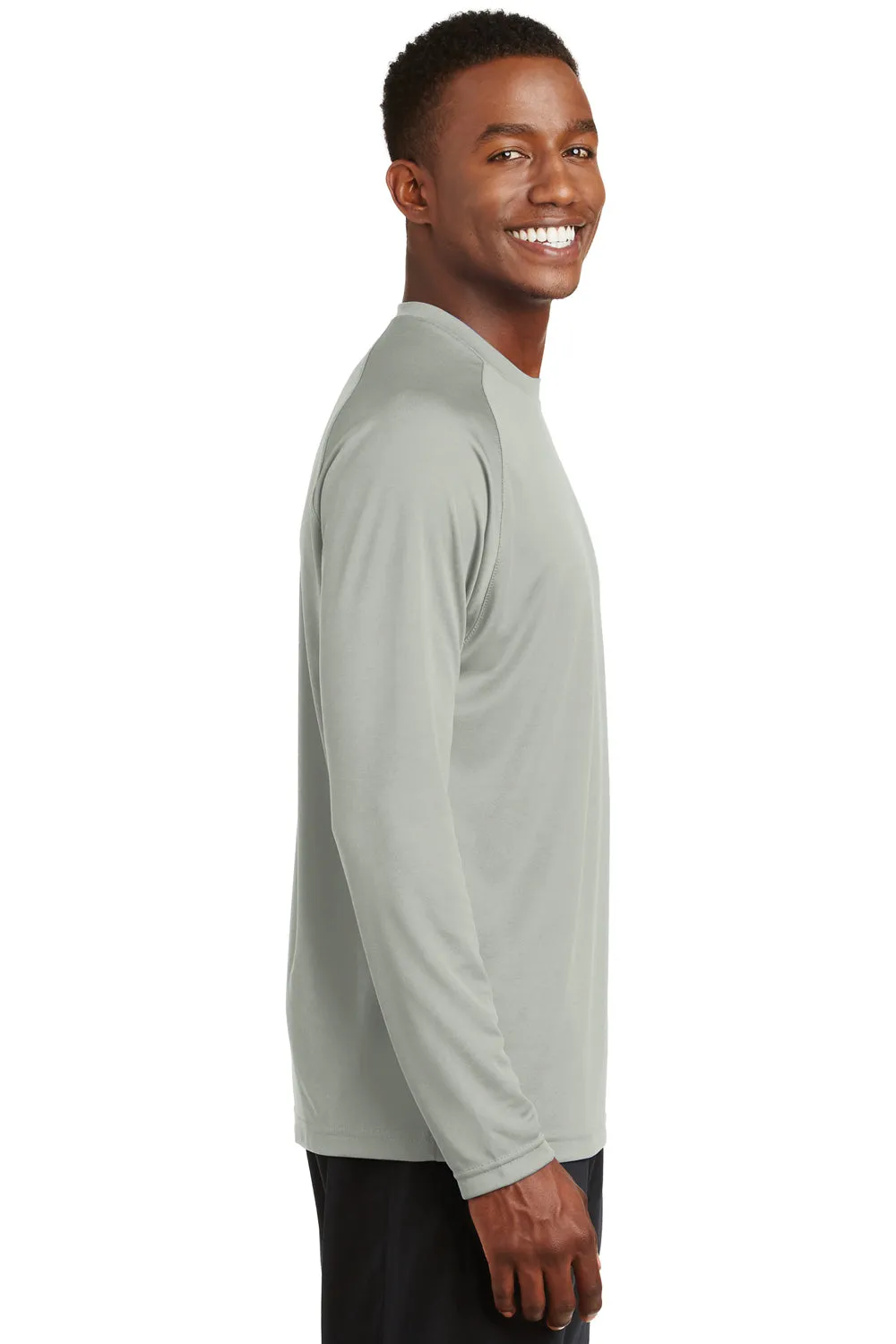 Sport-Tek Mens Dry Zone Moisture Wicking Long Sleeve Crewneck T-Shirt - Silver Grey Clothing Sport-Tek