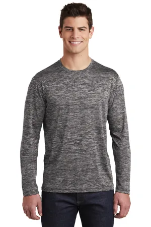 Sport-Tek Mens Electric Heather Moisture Wicking Long Sleeve Crewneck T-Shirt - Black Electric Clothing Sport-Tek