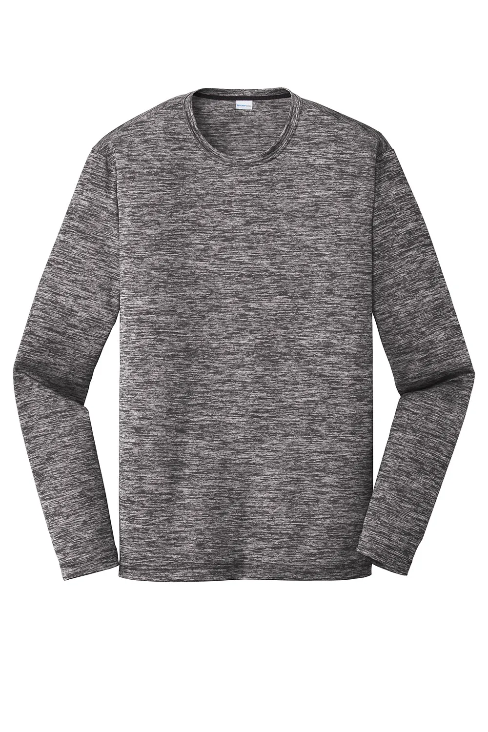 Sport-Tek Mens Electric Heather Moisture Wicking Long Sleeve Crewneck T-Shirt - Black Electric Clothing Sport-Tek