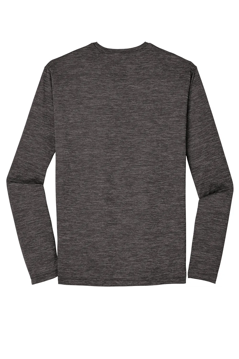 Sport-Tek Mens Electric Heather Moisture Wicking Long Sleeve Crewneck T-Shirt - Grey Black Electric Clothing Sport-Tek