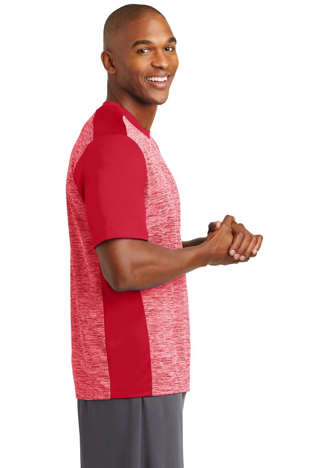 Sport-Tek Mens Electric Heather Moisture Wicking Short Sleeve Crewneck T-Shirt - Deep Red Electric/Deep Red - Closeout Clothing Sport-Tek