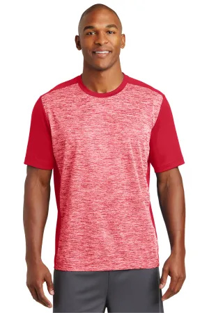 Sport-Tek Mens Electric Heather Moisture Wicking Short Sleeve Crewneck T-Shirt - Deep Red Electric/Deep Red - Closeout Clothing Sport-Tek