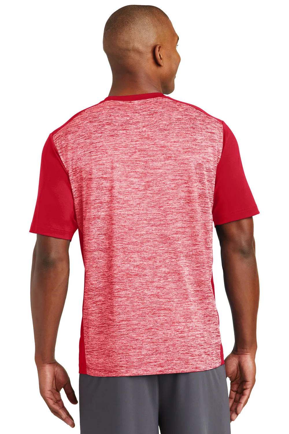 Sport-Tek Mens Electric Heather Moisture Wicking Short Sleeve Crewneck T-Shirt - Deep Red Electric/Deep Red - Closeout Clothing Sport-Tek