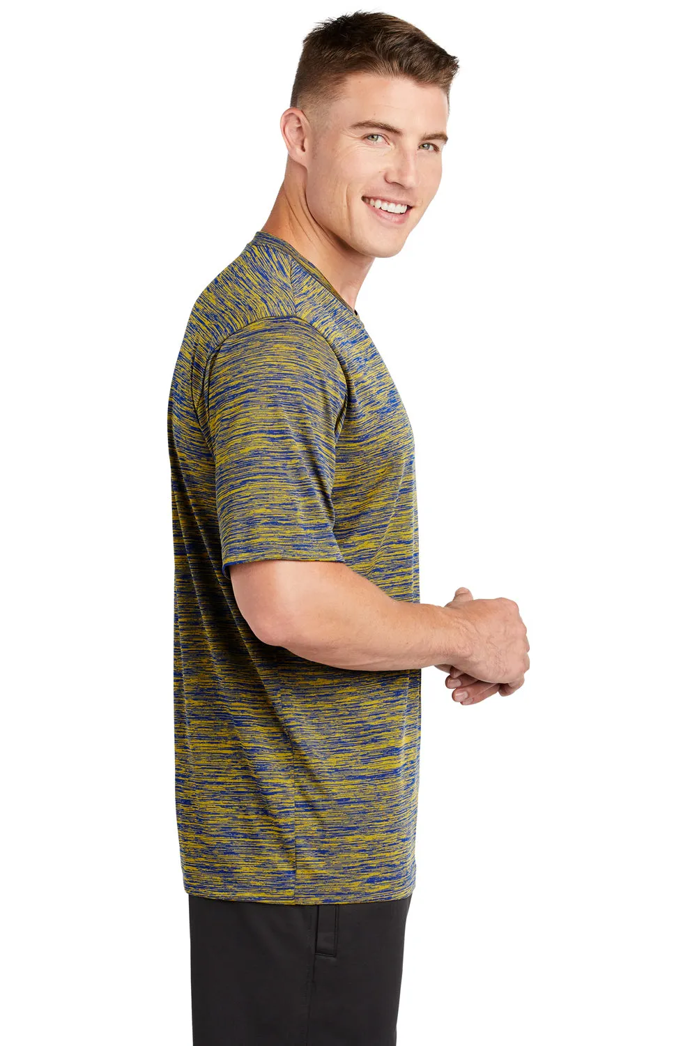 Sport-Tek Mens Electric Heather Moisture Wicking Short Sleeve Crewneck T-Shirt - Royal Blue/Gold Electric - Closeout Clothing Sport-Tek