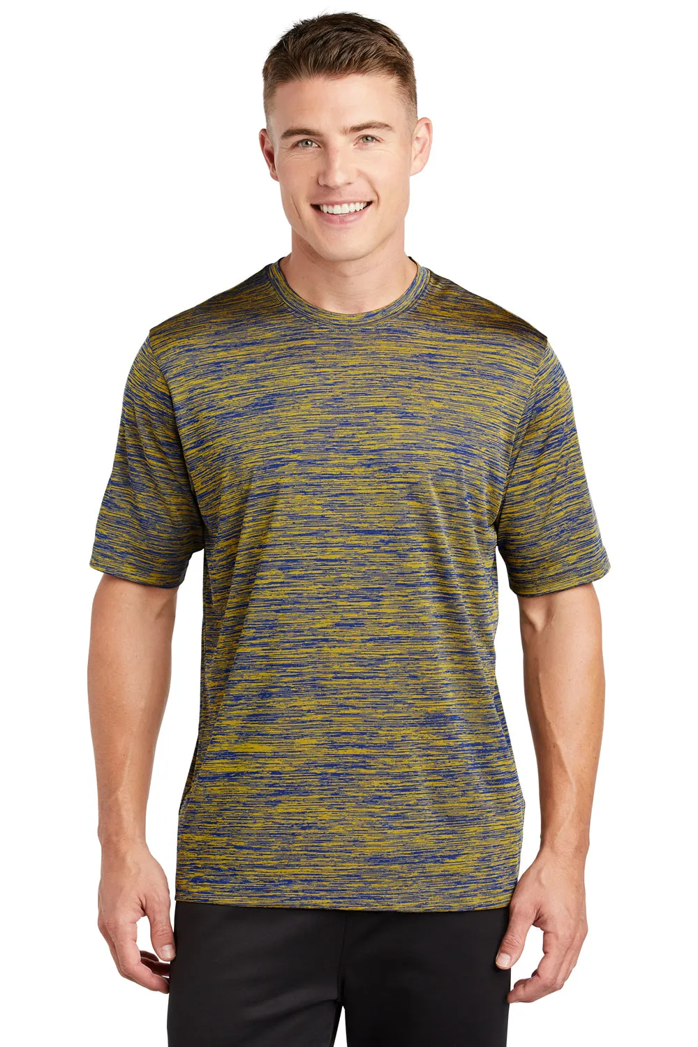 Sport-Tek Mens Electric Heather Moisture Wicking Short Sleeve Crewneck T-Shirt - Royal Blue/Gold Electric - Closeout Clothing Sport-Tek