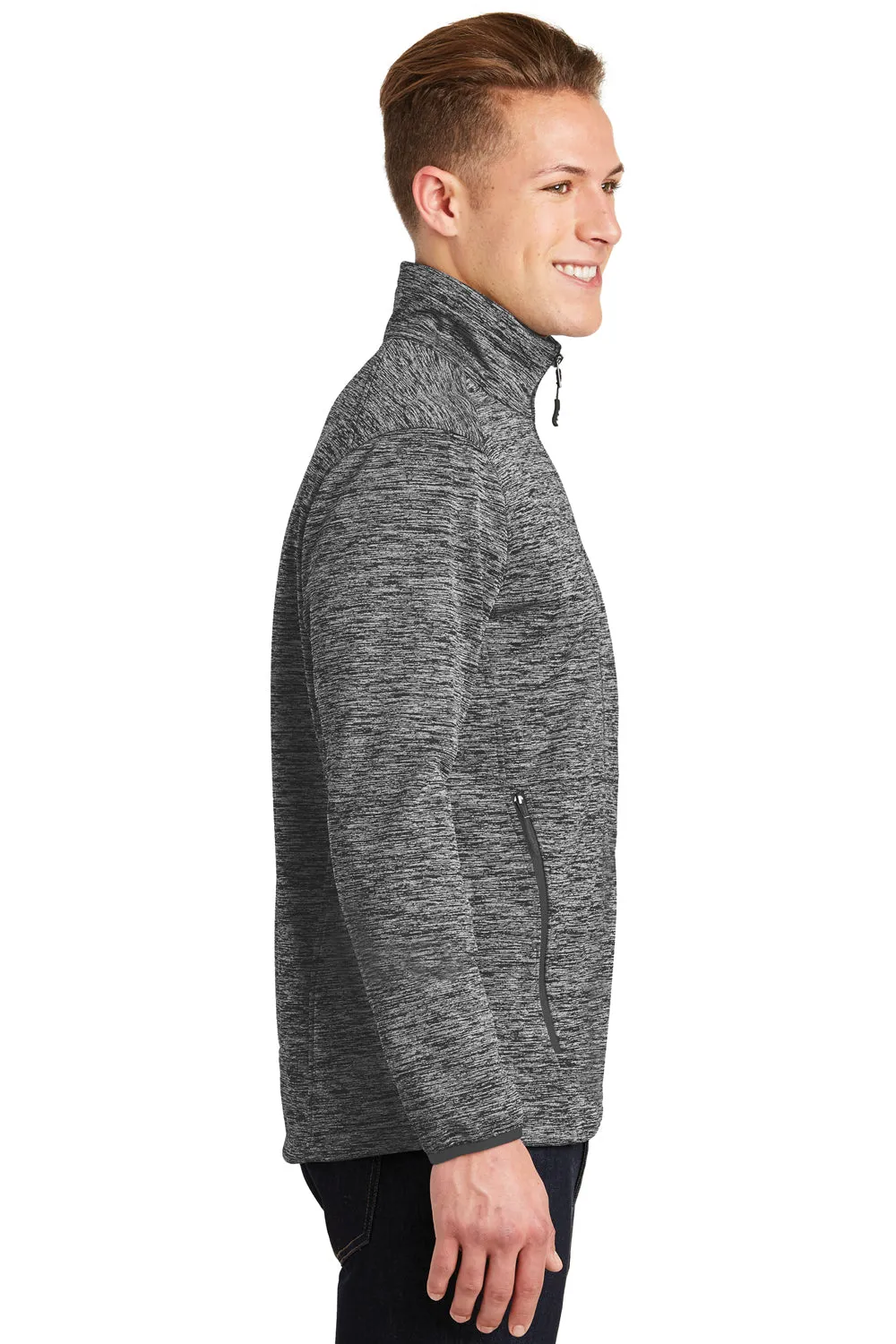 Sport-Tek Mens Electric Heather Water Resistant Full Zip Jacket - Black Electric - Closeout