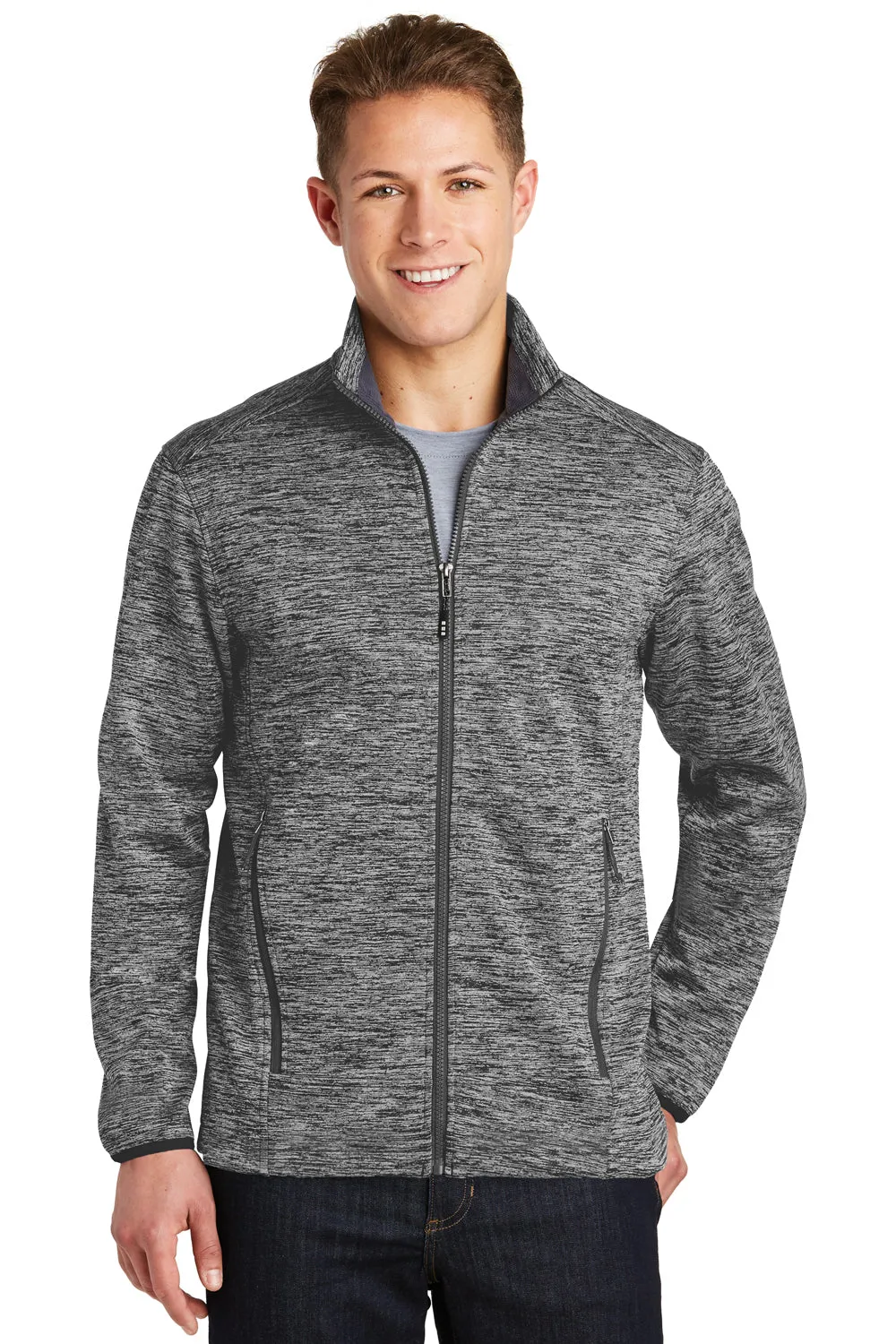Sport-Tek Mens Electric Heather Water Resistant Full Zip Jacket - Black Electric - Closeout