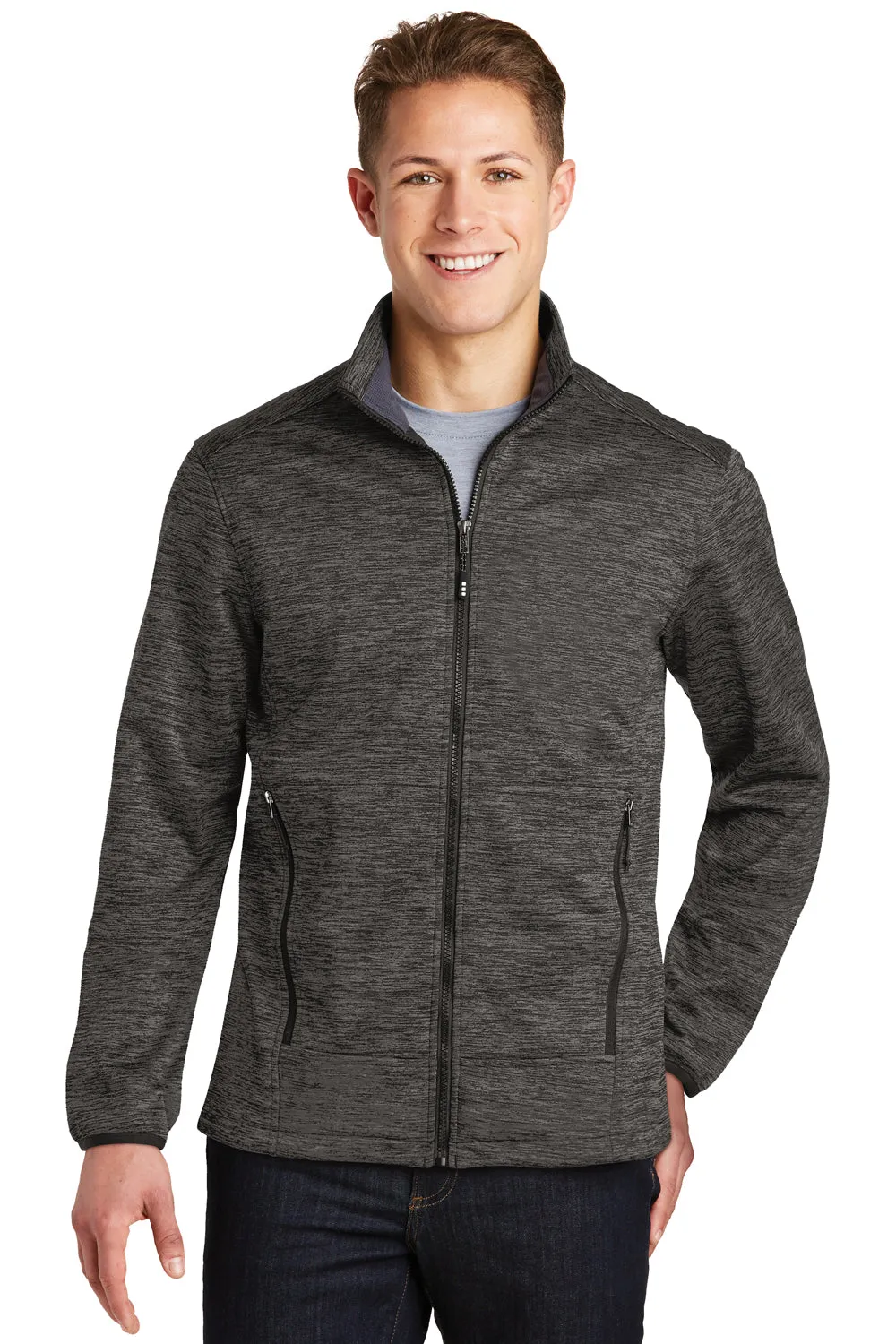 Sport-Tek Mens Electric Heather Water Resistant Full Zip Jacket - Grey Black Electric - Closeout