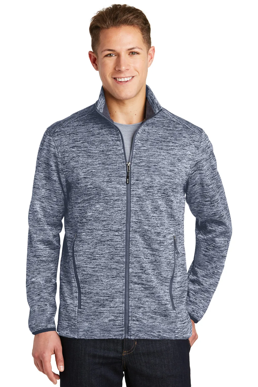 Sport-Tek Mens Electric Heather Water Resistant Full Zip Jacket - True Navy Blue Electric - Closeout