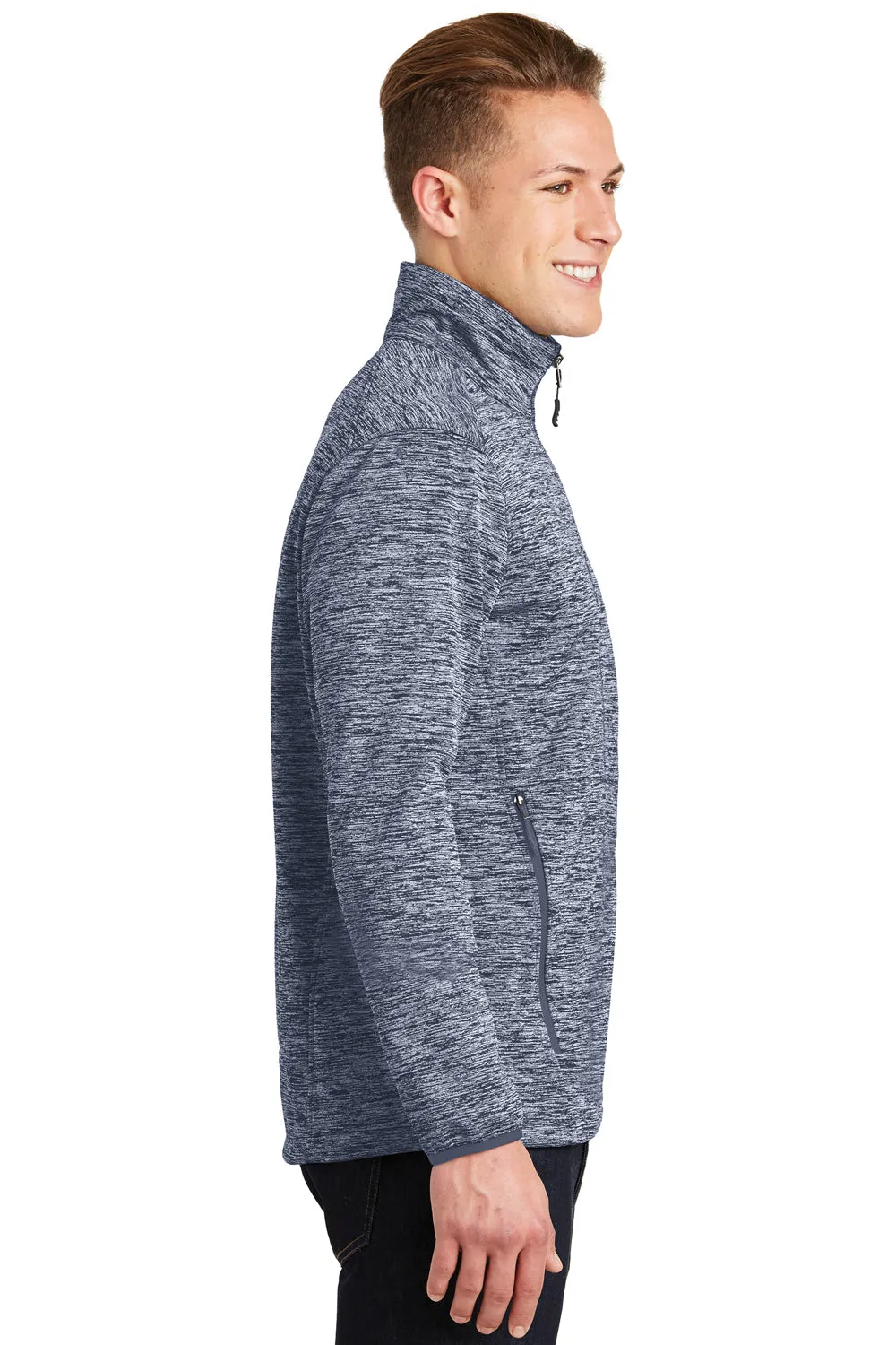 Sport-Tek Mens Electric Heather Water Resistant Full Zip Jacket - True Navy Blue Electric - Closeout
