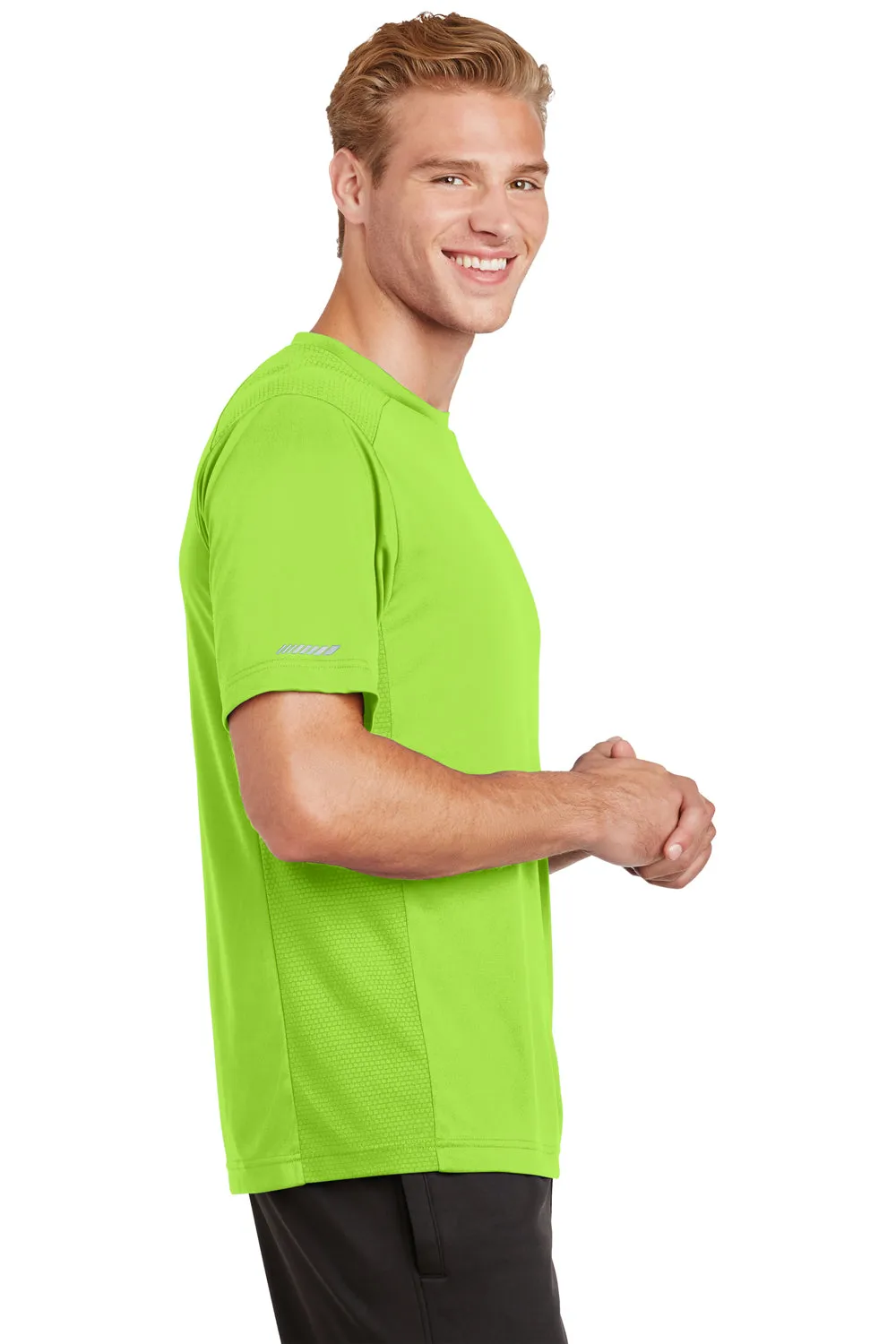 Sport-Tek Mens Elevate Moisture Wicking Short Sleeve Crewneck T-Shirt - Lime Shock Green - Closeout Clothing Sport-Tek
