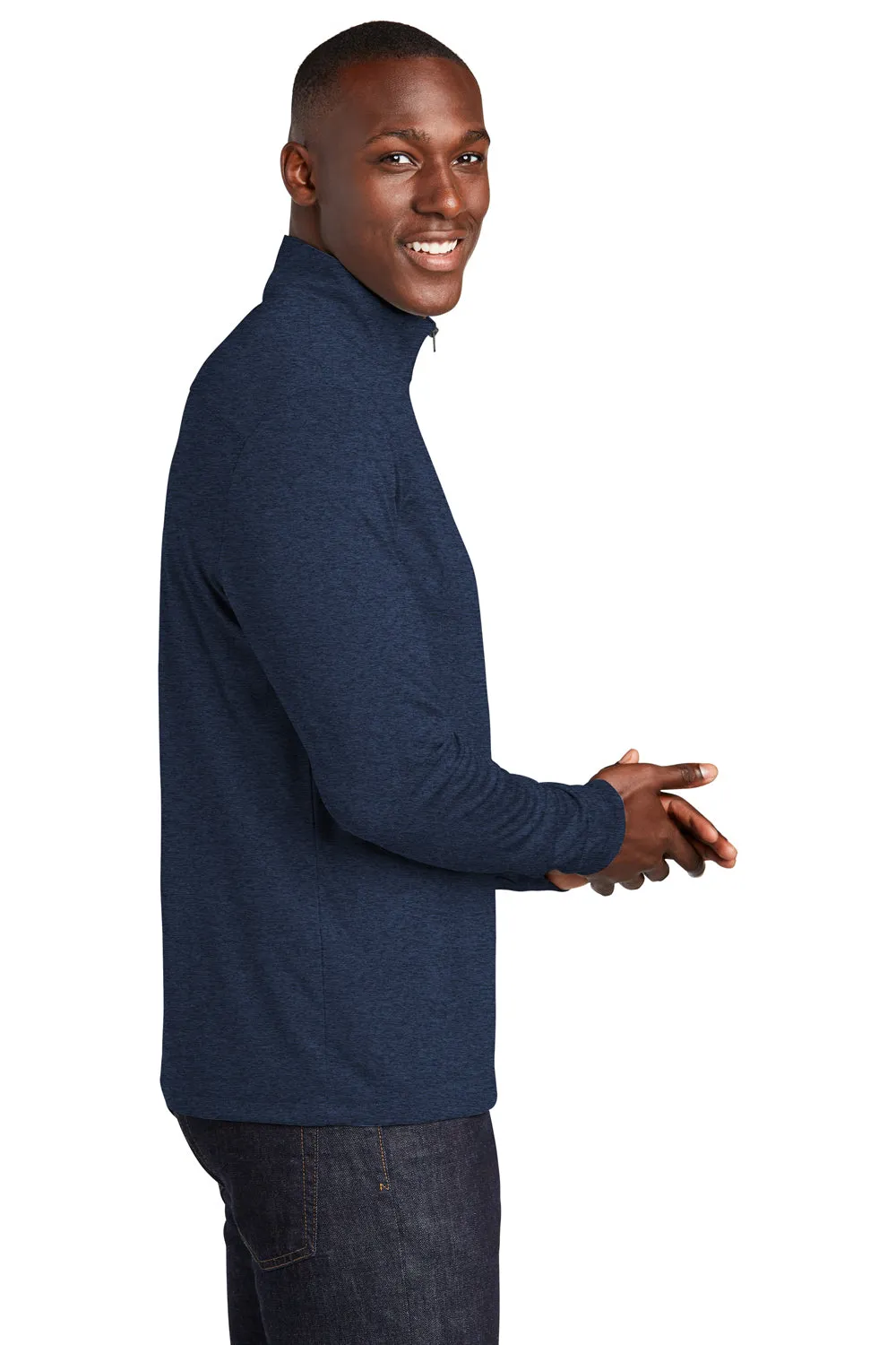 Sport-Tek Mens Endeavor Moisture Wicking 1/4 Zip Sweatshirt - Heather Dark Royal Blue Clothing Sport-Tek