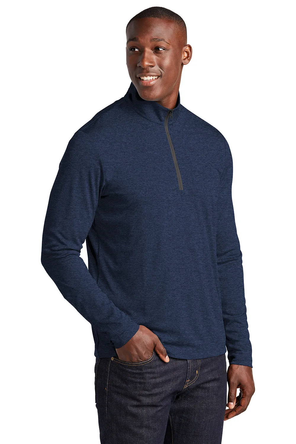 Sport-Tek Mens Endeavor Moisture Wicking 1/4 Zip Sweatshirt - Heather Dark Royal Blue Clothing Sport-Tek