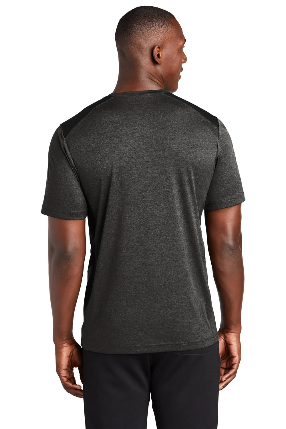 Sport-Tek Mens Endeavor Moisture Wicking Short Sleeve Crewneck T-Shirt - Heather Black/Black Clothing Sport-Tek
