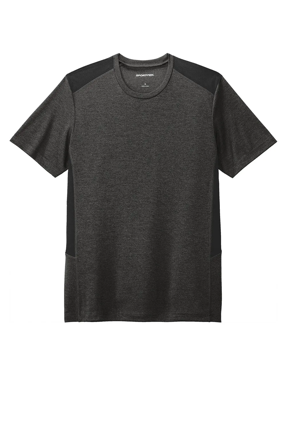 Sport-Tek Mens Endeavor Moisture Wicking Short Sleeve Crewneck T-Shirt - Heather Black/Black Clothing Sport-Tek