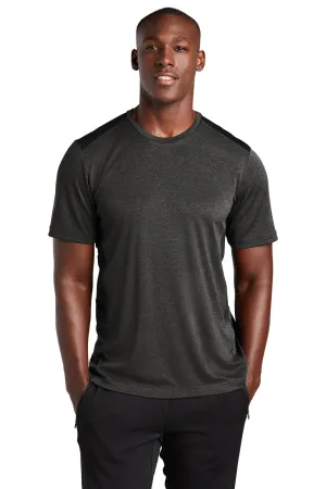 Sport-Tek Mens Endeavor Moisture Wicking Short Sleeve Crewneck T-Shirt - Heather Black/Black Clothing Sport-Tek