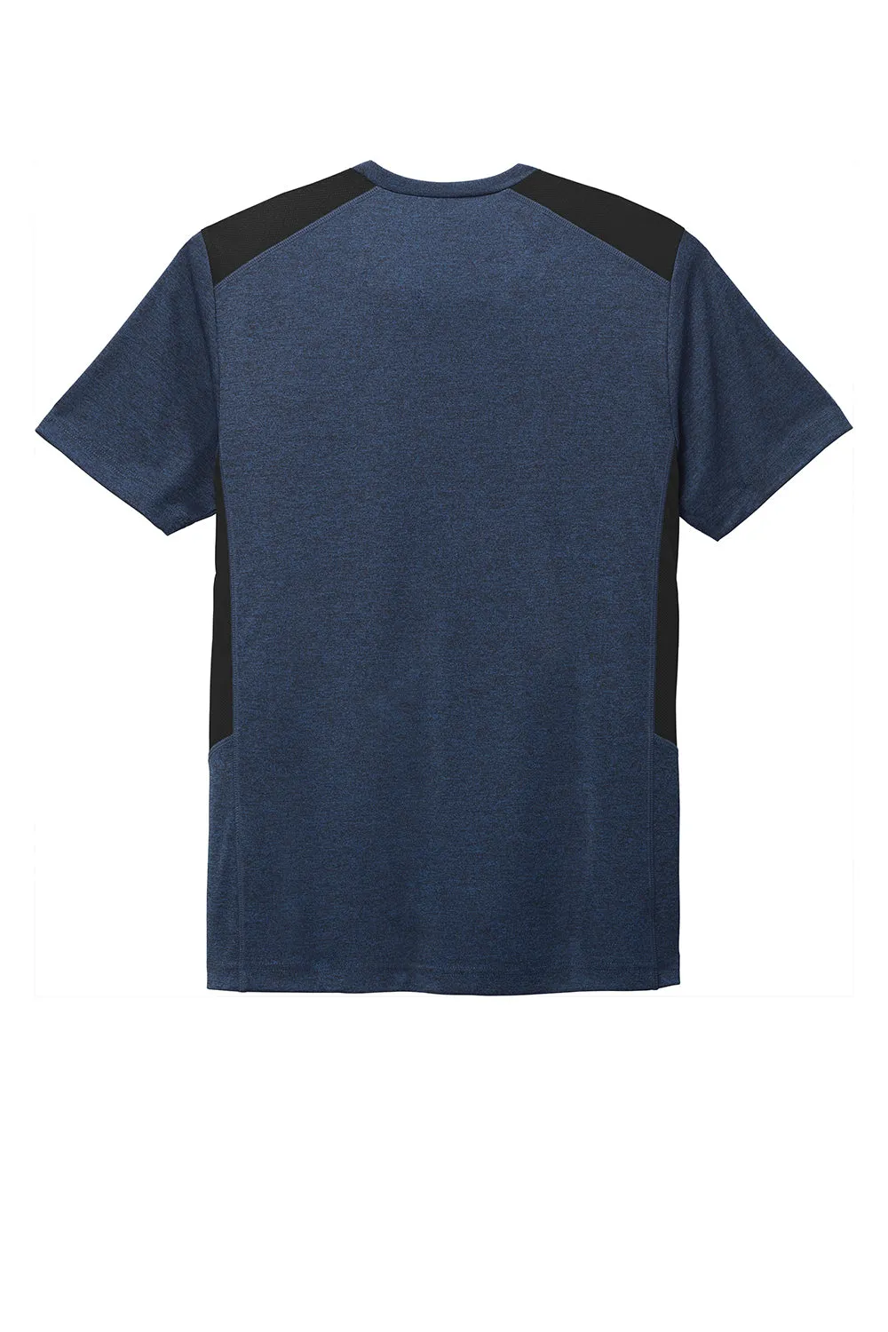 Sport-Tek Mens Endeavor Moisture Wicking Short Sleeve Crewneck T-Shirt - Heather Dark Royal Blue/Black Clothing Sport-Tek