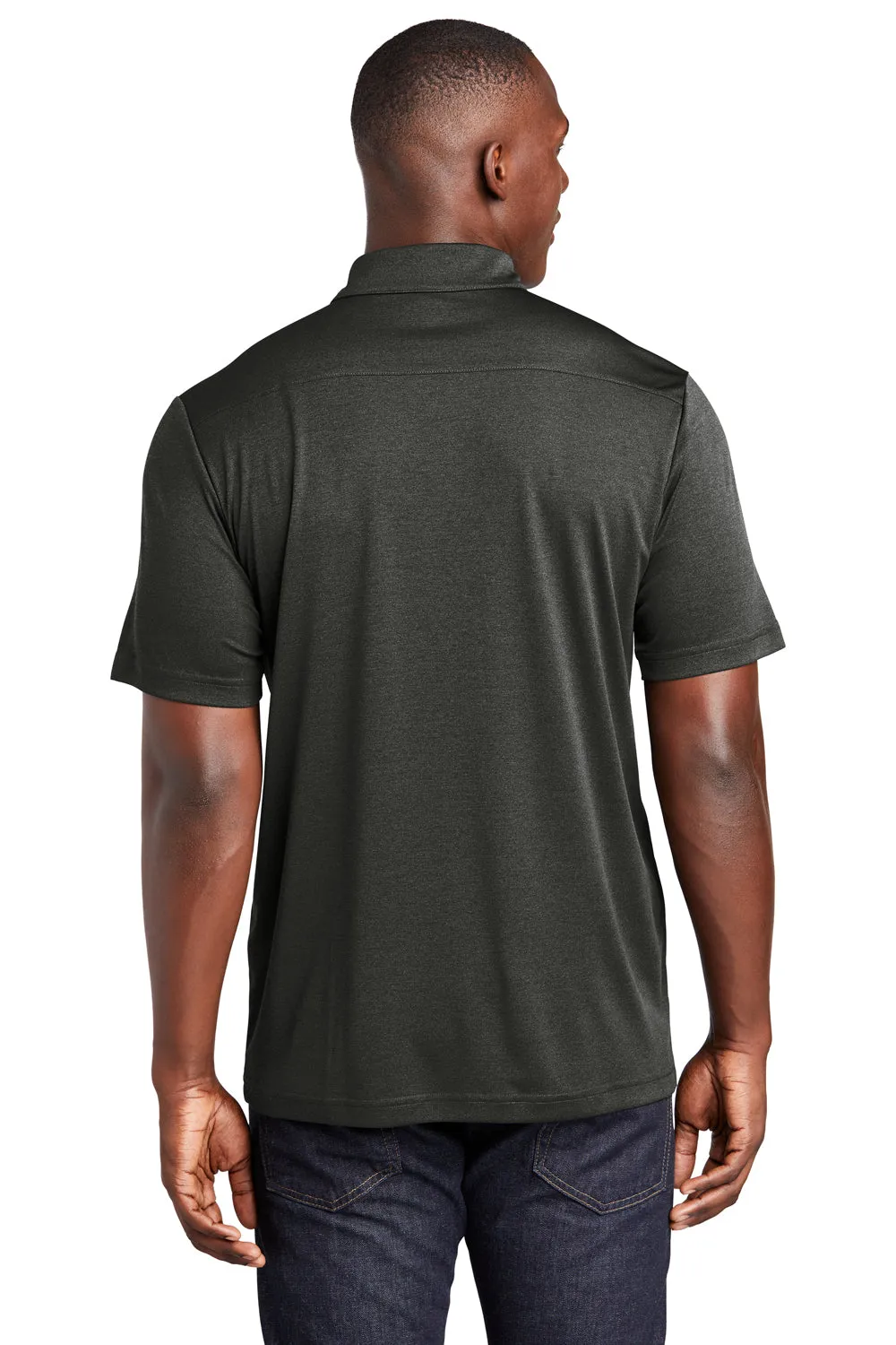 Sport-Tek Mens Endeavor Moisture Wicking Short Sleeve Polo Shirt - Heather Black Clothing Sport-Tek