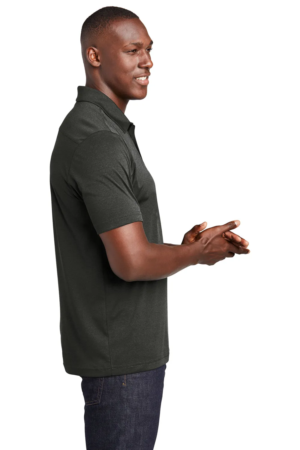 Sport-Tek Mens Endeavor Moisture Wicking Short Sleeve Polo Shirt - Heather Black Clothing Sport-Tek