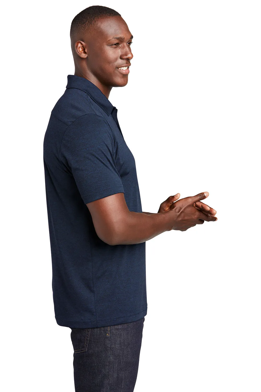 Sport-Tek Mens Endeavor Moisture Wicking Short Sleeve Polo Shirt - Heather Dark Royal Blue Clothing Sport-Tek