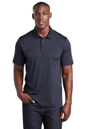 Sport-Tek Mens Endeavor Moisture Wicking Short Sleeve Polo Shirt - Heather Deep Navy Blue Clothing Sport-Tek