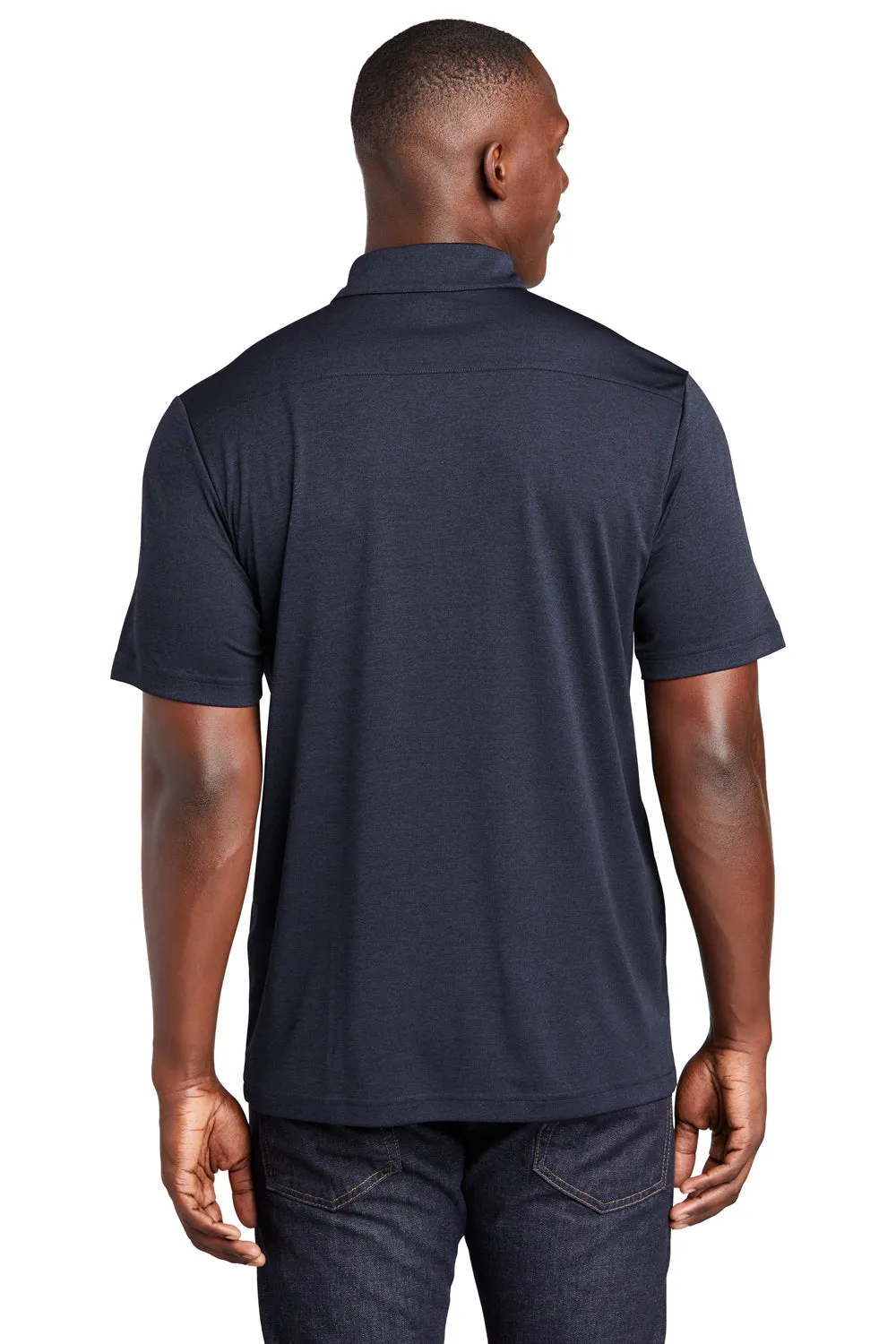 Sport-Tek Mens Endeavor Moisture Wicking Short Sleeve Polo Shirt - Heather Deep Navy Blue Clothing Sport-Tek