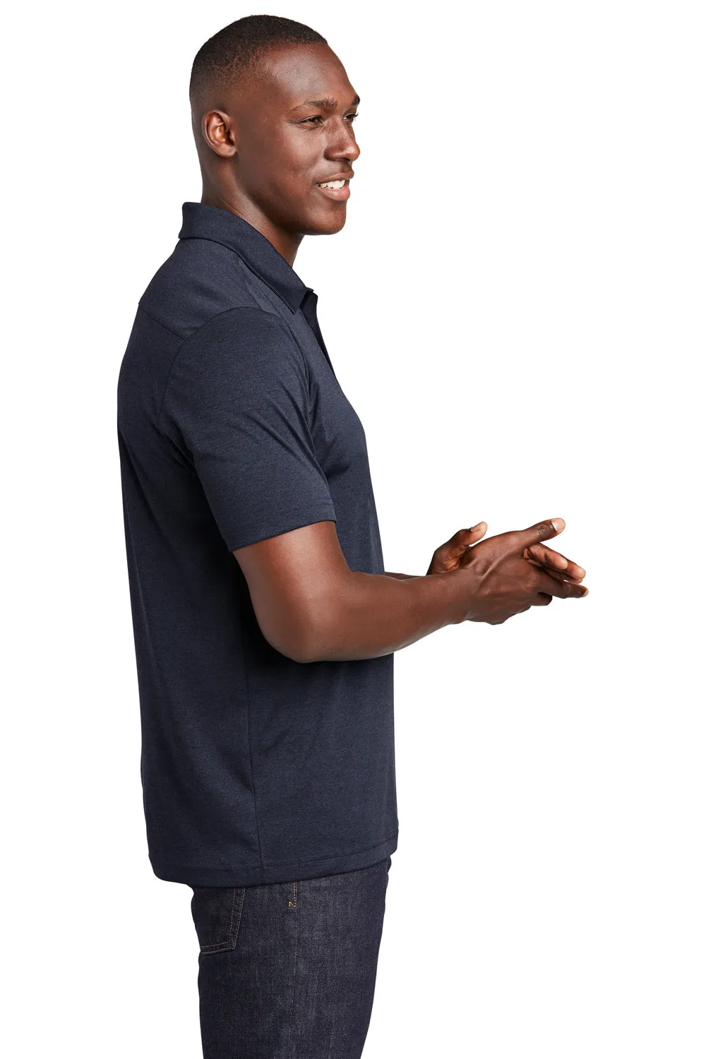 Sport-Tek Mens Endeavor Moisture Wicking Short Sleeve Polo Shirt - Heather Deep Navy Blue Clothing Sport-Tek