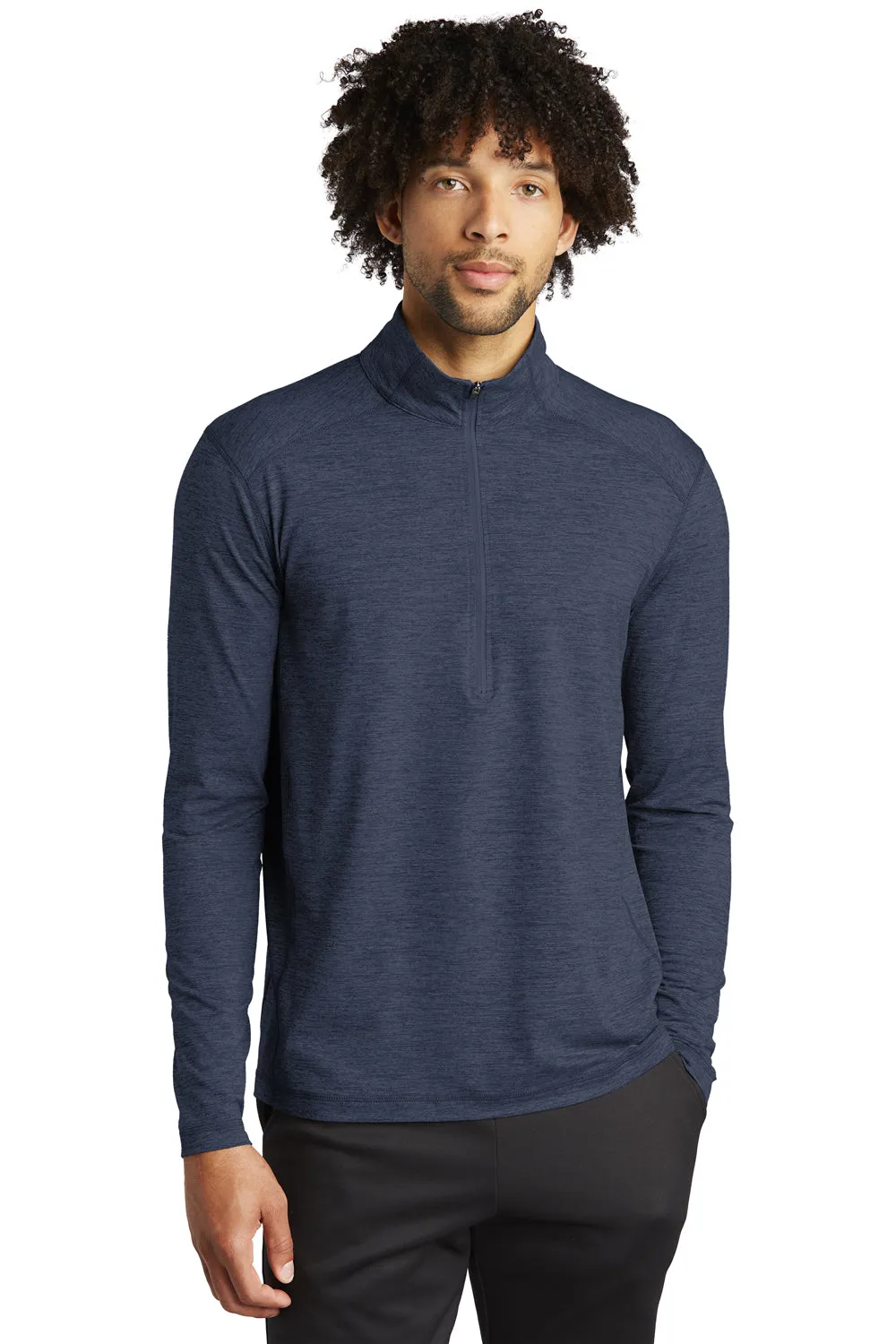 Sport-Tek Mens Exchange 1.5 Long Sleeve 1/4 Zip T-Shirt - Heather Dark Denim Blue Clothing Sport-Tek
