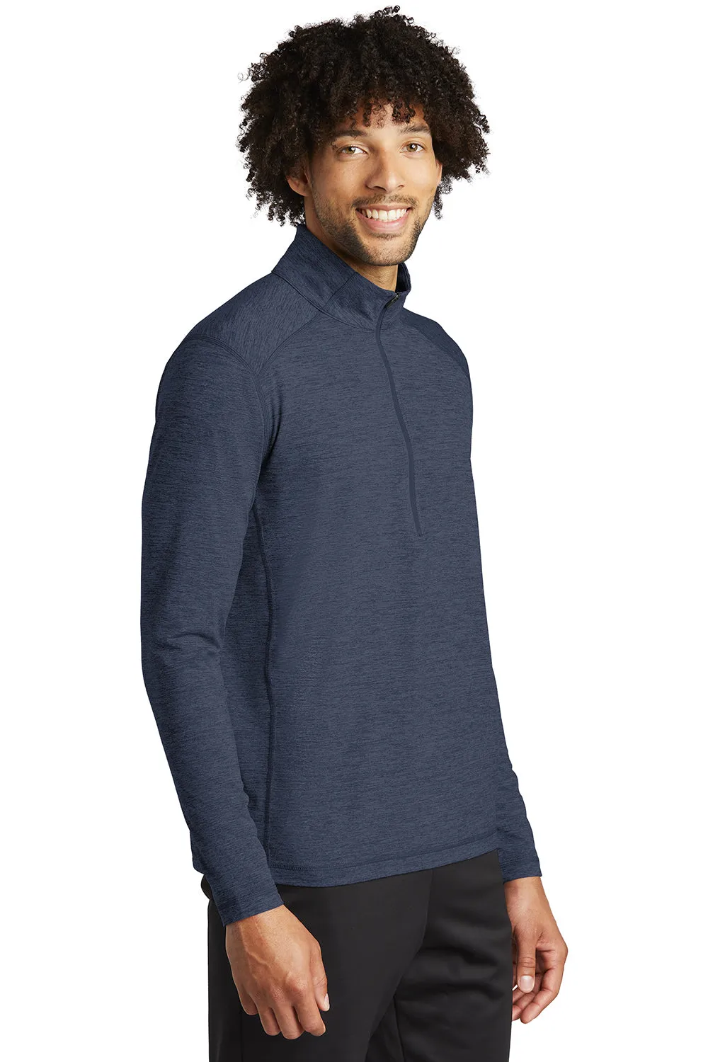 Sport-Tek Mens Exchange 1.5 Long Sleeve 1/4 Zip T-Shirt - Heather Dark Denim Blue Clothing Sport-Tek