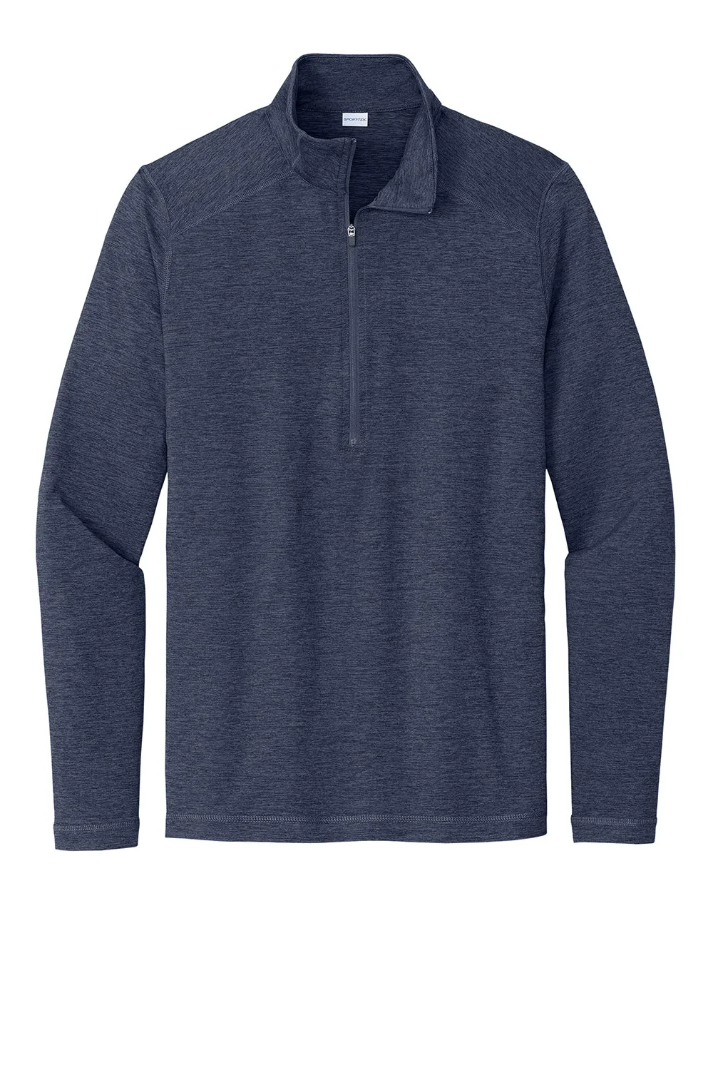 Sport-Tek Mens Exchange 1.5 Long Sleeve 1/4 Zip T-Shirt - Heather Dark Denim Blue Clothing Sport-Tek