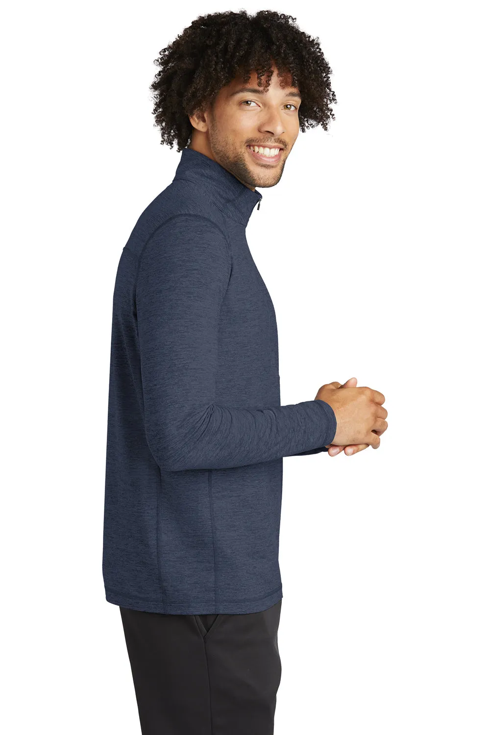 Sport-Tek Mens Exchange 1.5 Long Sleeve 1/4 Zip T-Shirt - Heather Dark Denim Blue Clothing Sport-Tek