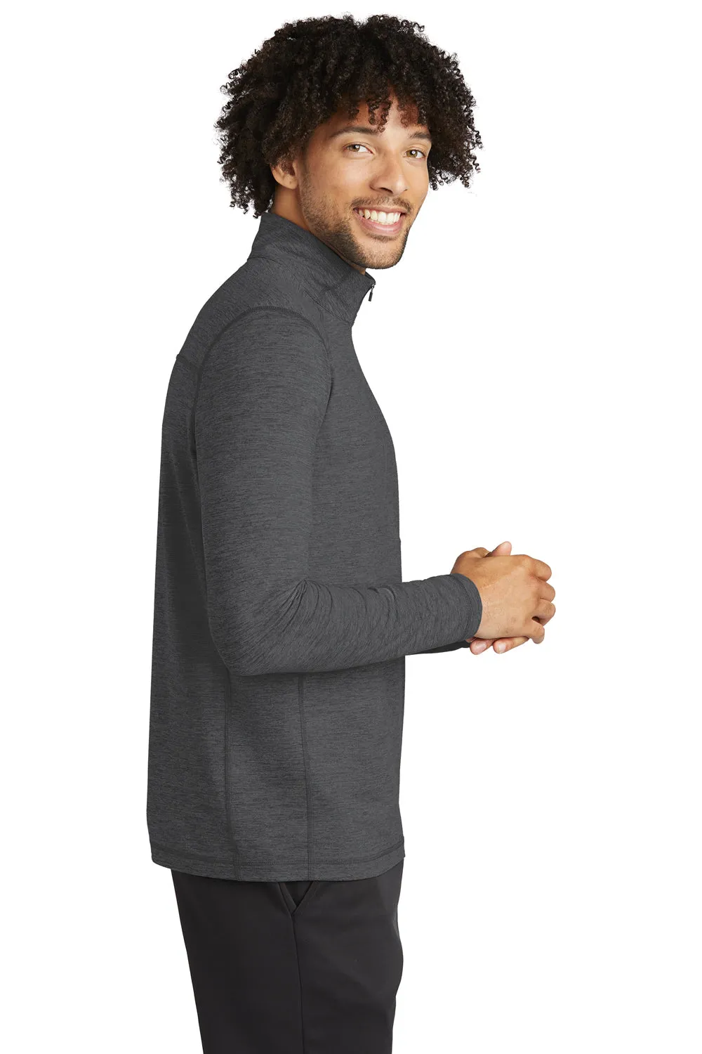 Sport-Tek Mens Exchange 1.5 Long Sleeve 1/4 Zip T-Shirt - Heather Graphite Grey Clothing Sport-Tek