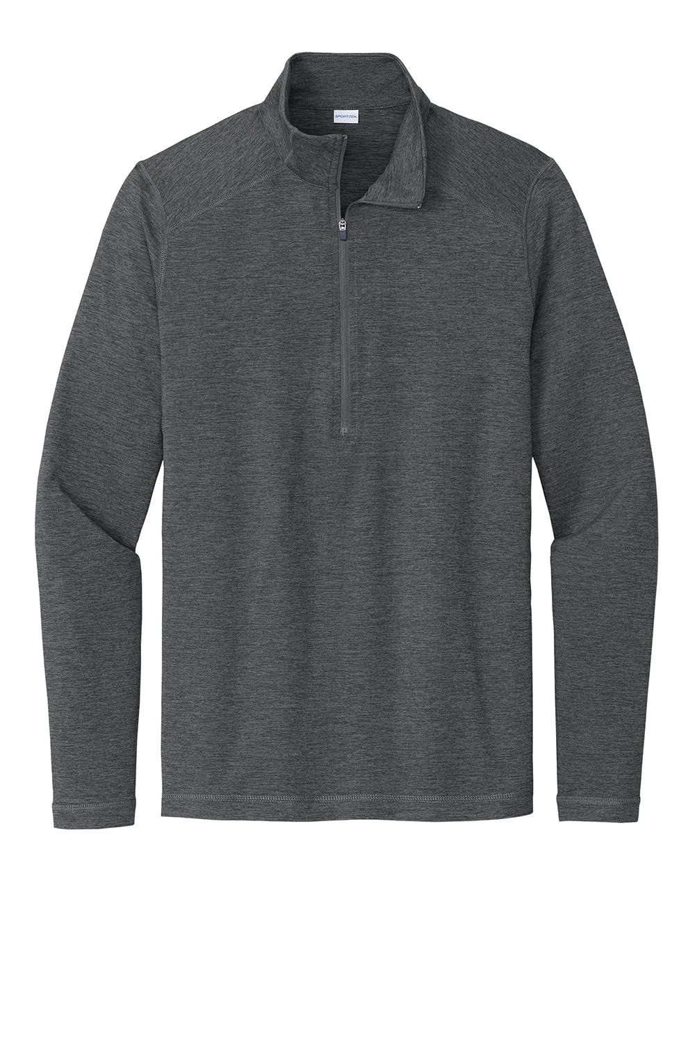 Sport-Tek Mens Exchange 1.5 Long Sleeve 1/4 Zip T-Shirt - Heather Graphite Grey Clothing Sport-Tek