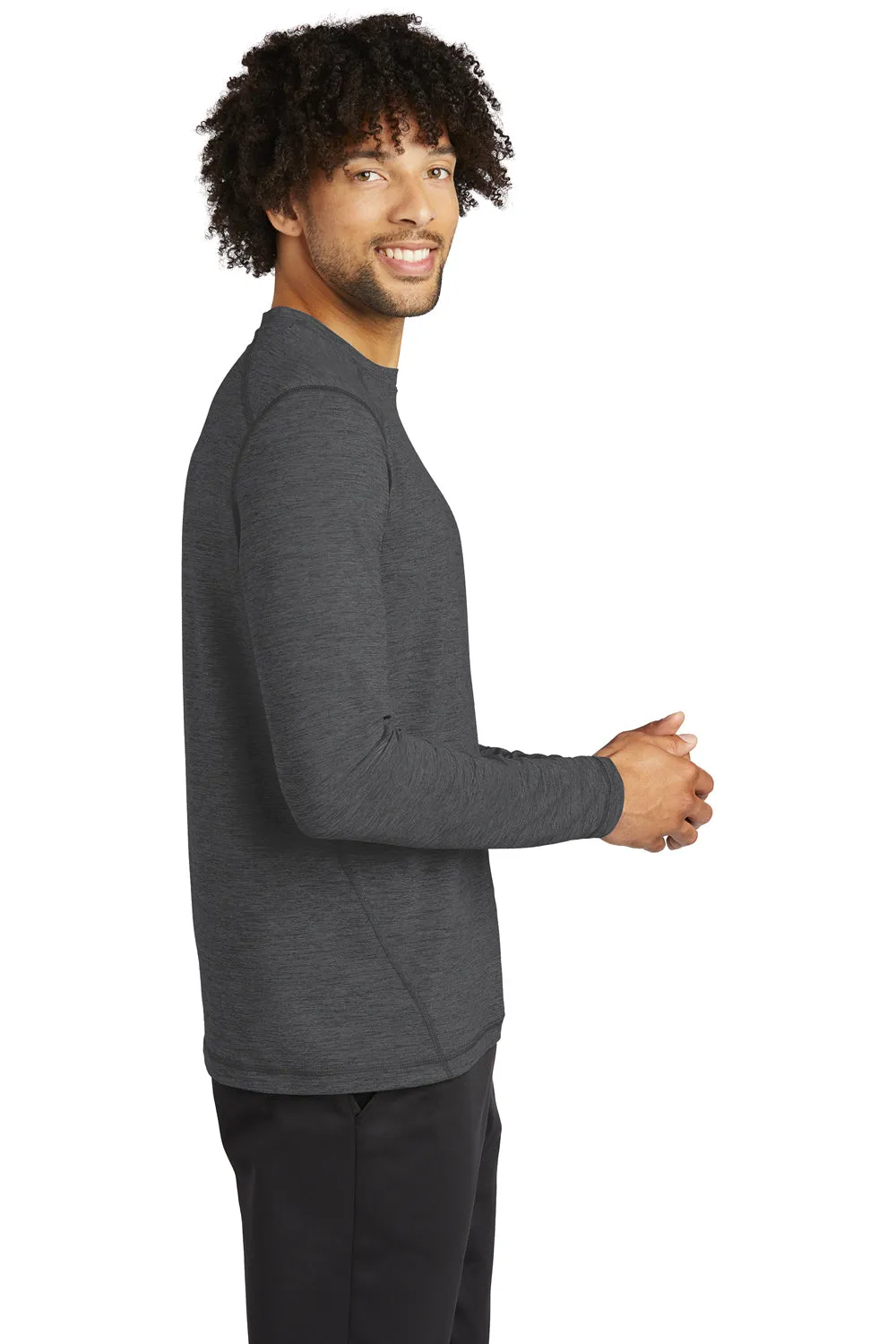Sport-Tek Mens Exchange 1.5 Long Sleeve Crewneck T-Shirt - Heather Graphite Grey - Closeout Clothing Sport-Tek