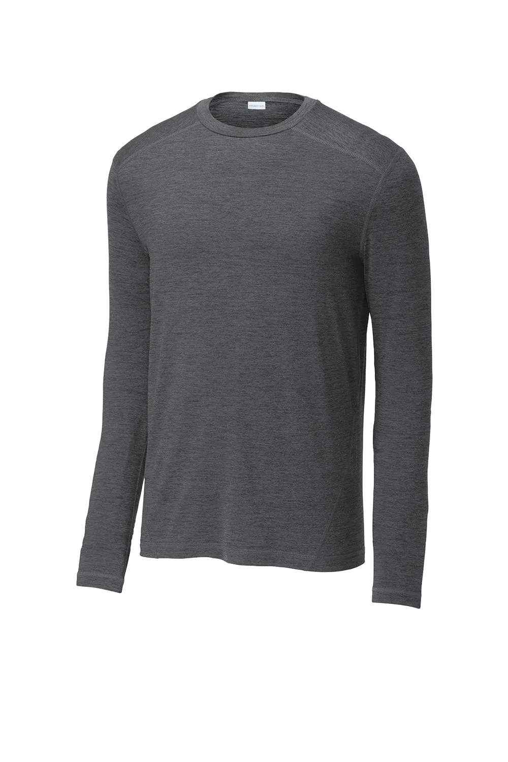 Sport-Tek Mens Exchange 1.5 Long Sleeve Crewneck T-Shirt - Heather Graphite Grey - Closeout Clothing Sport-Tek