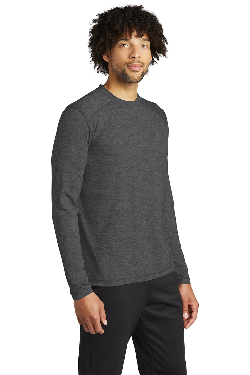 Sport-Tek Mens Exchange 1.5 Long Sleeve Crewneck T-Shirt - Heather Graphite Grey - Closeout Clothing Sport-Tek