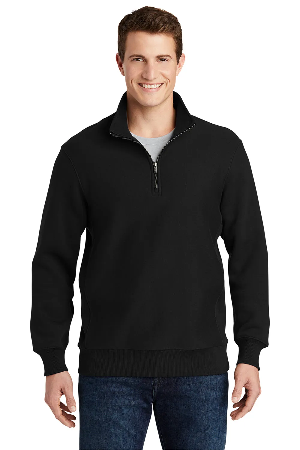 Sport-Tek Mens Fleece 1/4 Zip Sweatshirt - Black Clothing Sport-Tek