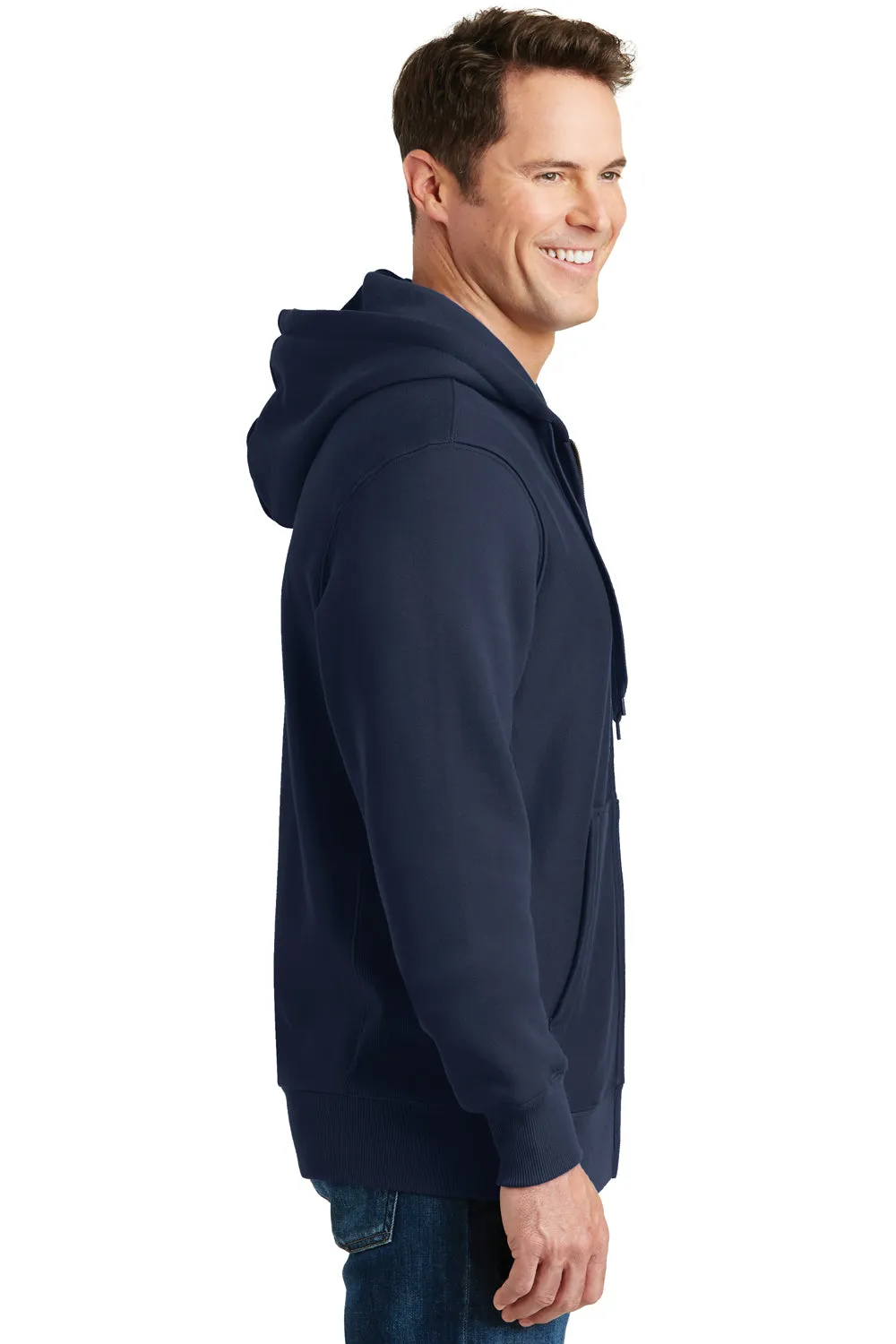 Sport-Tek Mens Fleece Full Zip Hooded Sweatshirt Hoodie w/ Pockets - True Navy Blue Clothing Sport-Tek