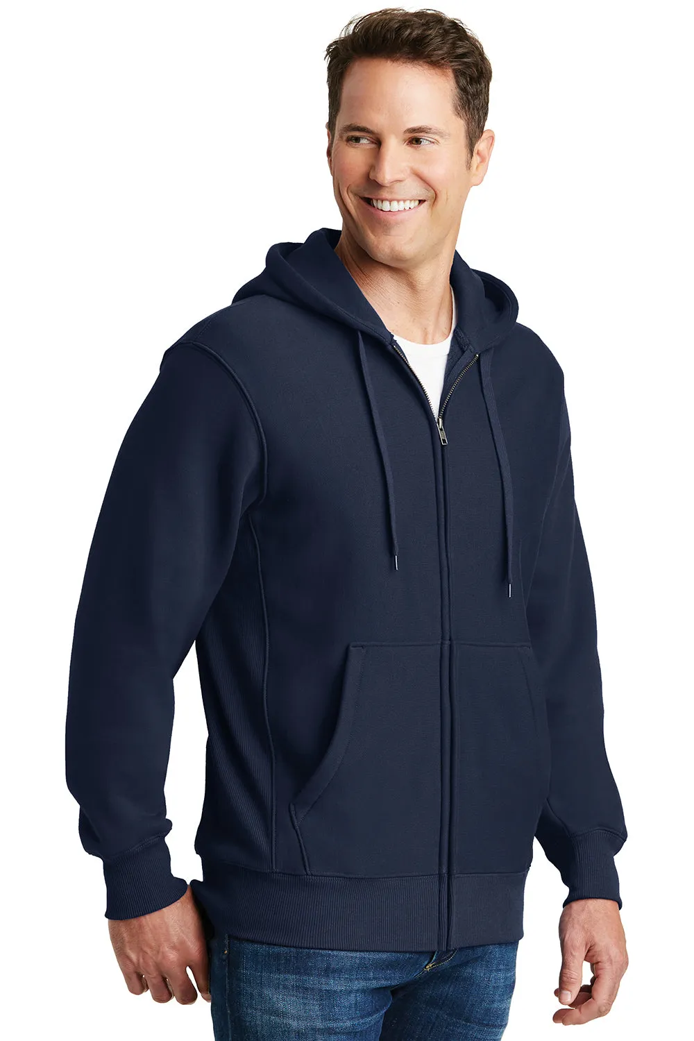 Sport-Tek Mens Fleece Full Zip Hooded Sweatshirt Hoodie w/ Pockets - True Navy Blue Clothing Sport-Tek