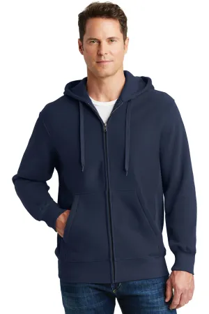 Sport-Tek Mens Fleece Full Zip Hooded Sweatshirt Hoodie w/ Pockets - True Navy Blue Clothing Sport-Tek