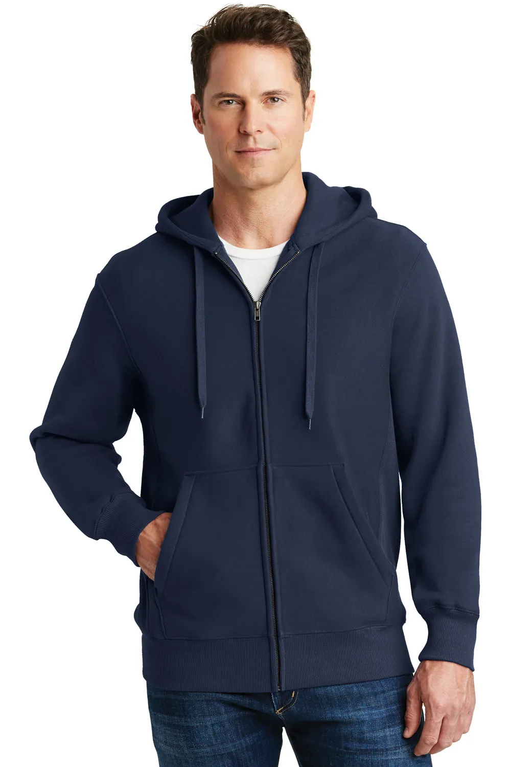 Sport-Tek Mens Fleece Full Zip Hooded Sweatshirt Hoodie w/ Pockets - True Navy Blue Clothing Sport-Tek