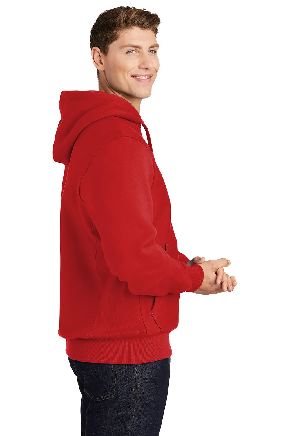 Sport-Tek Mens Fleece Hooded Sweatshirt Hoodie w/ Pouch Pocket - Red Clothing Sport-Tek